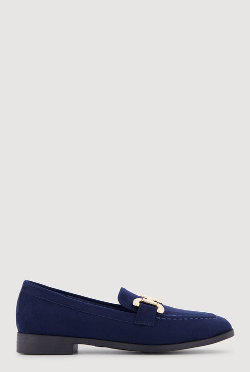 Metallic Horsebit Faux Suede Square Toe Loafers