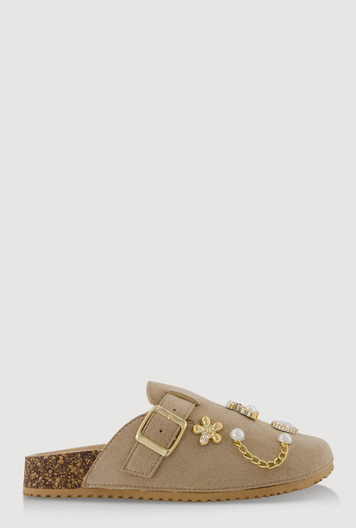 Faux Suede Clogs with Rhinestone and Faux Pearl Charms