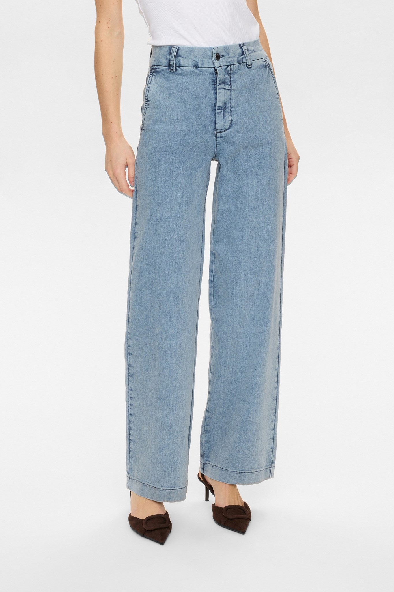 NUAMBER HR WIDE JEANS - R3019 - Light B. Stonewash Denim